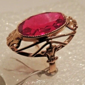 Anillo de oro liso vintage de la Unión Soviética 583,14 K con rubí talla 7,5-9 - Imagen 1 de 7