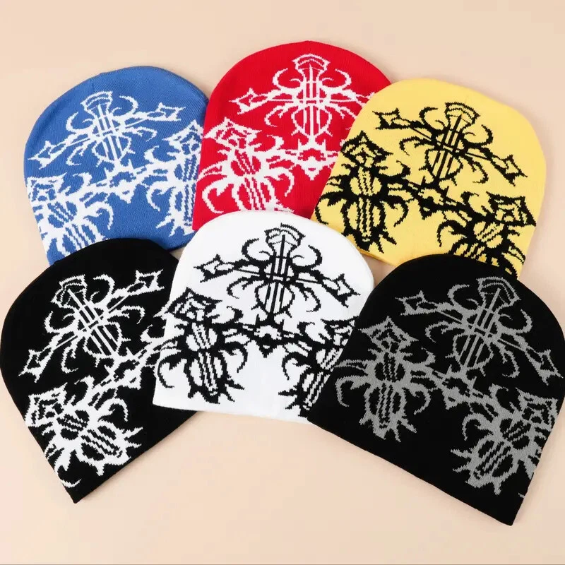 Y2K Gorro CRUZ Gorra Cúpula Nuevo Varios Colores Hip Hop Calavera Gorra Tejida Nuevo Foto 1 de 1