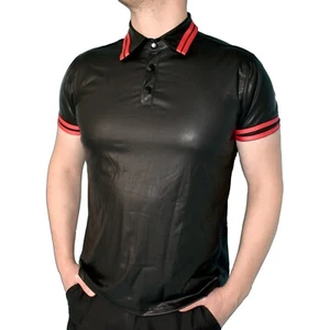 Weiches Leder-Look Polo Hemd* Gr. S * mit Streifen* Vinyl Shirt* Oberteil - Bild 1 von 9