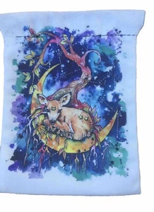 DEER CRESCENT MOON TAROT CARD CRYSTAL RUNES 5" x  7" SOFT DRAWSTRING BAG - Picture 1 of 4