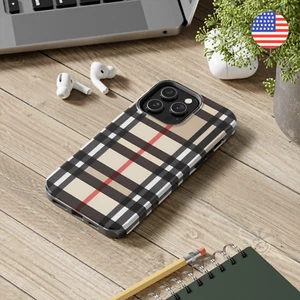 Plaid Phone Case for iPhone 15 14 13 12 11 Pro Max XR XS X 8 Plus Tan Black Red - Photo 1 sur 98
