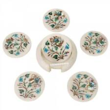 Marble Coaster Set Gems Stone Inlaid 6 pcs Tea Coaster Drinkware Barware coaster