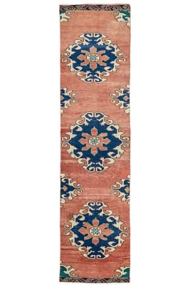 Alfombra de pasillo tribal Turkish Oushak Runner 2,6 x 10,3 pies - albaricoque quemado e índigo Foto 1 de 4
