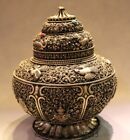 10" Tibetan Temple Buddhism Silver Eight Treasures Bird Foo Dogs Pot Vase Jug