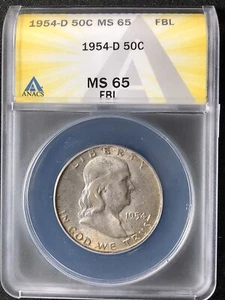 1954-D 50C FBL Franklin Half Dollar ANACS MS65FBL 7128954 - Bild 1 von 2