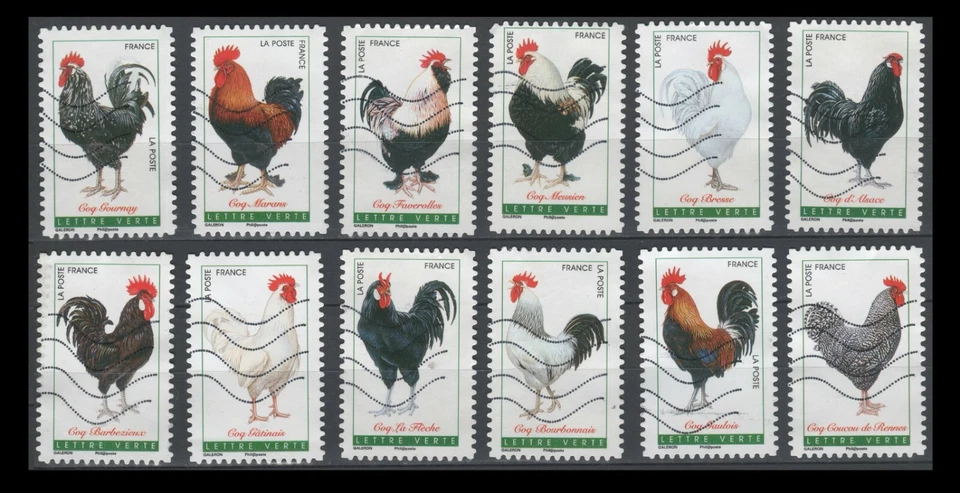France 4987-4998 Roosters (12 USED Stamps [2016]) - Image 1 of 1
