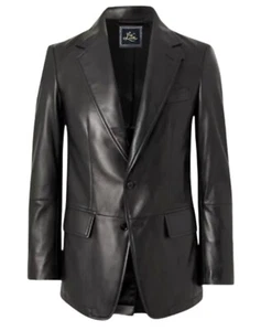 Luis Leather 2-Button Premium Leather Blazer for Men - Notched Lapel Casual Coat - Picture 1 of 19