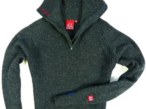 MENS GREY ULVANG RAV NORWAY 100% WOOL SWEATER JUMPER PULLOVER HIGH ZIP NECK S/M - Picture 1 of 8