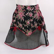 Vintage Womens Apron Tie Back Pockets Black Floral 60s 70s Organza Cotton