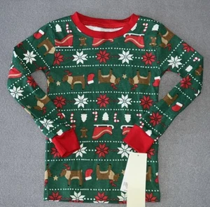 Carter's Mädchen Jungen Baumwolle Pyjama Schlafanzug Oberteil Weihnachten rot weiß grün 4T/4A Neu mit Etikett - Bild 1 von 5