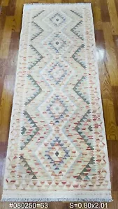 Alfombras de colección antiguas afganas nómadas genuinas hechas a mano de lana Kilim 80x201 cm - Imagen 1 de 8