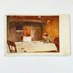 Postcard Hound Dog at Eating at the Table with a Boy 1907 Posted - Picture 1 of 7