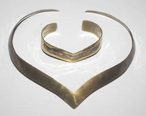 Vintage 1985 Brassy Bittys Brass Neck Cuff Choker Necklace & Cuff Bracelet - Picture 1 of 10