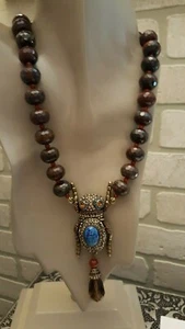 Heidi Daus "Sparkling Scarab" Simulated Tiger's Eye Beaded Drop Necklace NIB - Picture 1 of 5