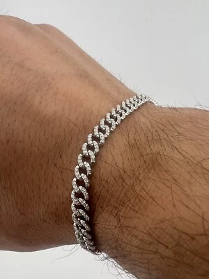 Solid 9ct White Gold Men’s 6mm Cuban Curb 1ct Diamond Bracelet - UK Hallmark - Image 1 of 4