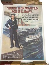 REAL WWI U.S. Navy Young Men Wanted Recruiting Poster Original 31-7/8”x23-7/8”