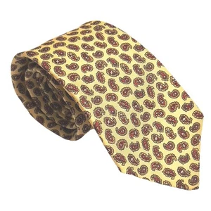 Vintage Brooks Brothers 100 % Seide Krawatte gelb mit rotem Micro Paisley - Bild 1 von 5