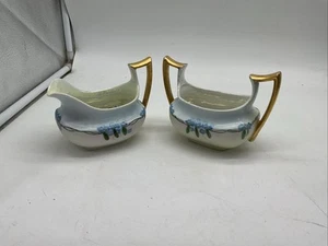 Favorite Bavaria Open Sugar Bowl & Creamer Blue Flowers Hand Painted Iridescent - Picture 1 of 14