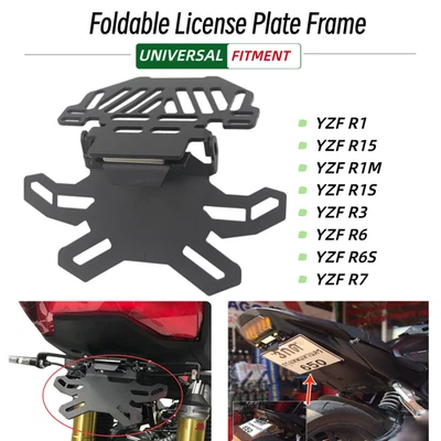 Foldable License Plate Bracket Frame Holder Mount for Yamaha YZF R1 R3 R6 R6S R7 - Image 1 of 4