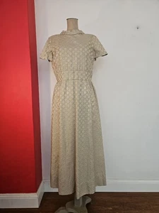 Maxi Vestido Vintage Años 50 Verde Pistacho Brocado Tela Talla S-M - Imagen 1 de 15