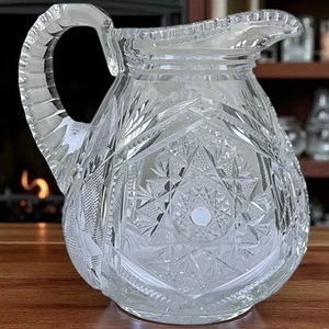 Amerikanischer Brillant Periode geschliffener Glaskrug antik schwer Pinwheel schmal 8 Zoll - Bild 1 von 10