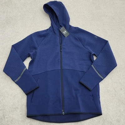Under Armour Men Large Tall UA Unstoppable Fleece Grid Full Zip Hoodie Navy - Image 1 of 4
