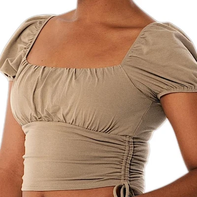 Top Recortado Acanalado Y2K Hollister XXS Babydoll Coqueta Mangas Abullonadas Bronceado Lechera Foto 1 de 4