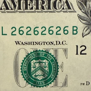 Wow! Gem Super Repeater on a 2006 $1 FRN (26262626) PMG 66 EPQ - Picture 1 of 9