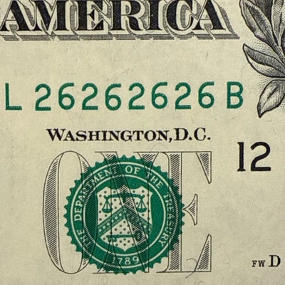 Wow! Gem Super Repeater on a 2006 $1 FRN (26262626) PMG 66 EPQ - Image 1 of 4