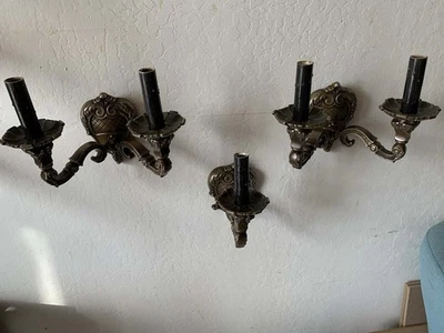 3 Antique Vintage Italian Victorian Bronze Sconces  - Image 1 of 4