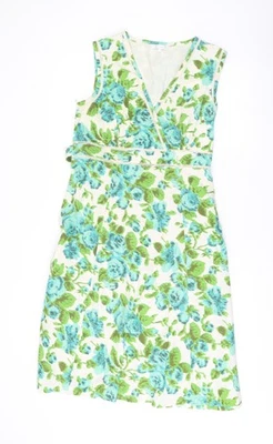 Vestido para mujer Rocha John Rocha verde floral lino algodón hasta la rodilla talla 14 Foto 1 de 4