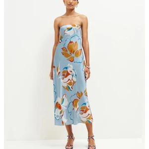 Reformation Joana Silk Dress Hyperion Print Strapless Floral Midi 0 Tropical  - Picture 1 of 10