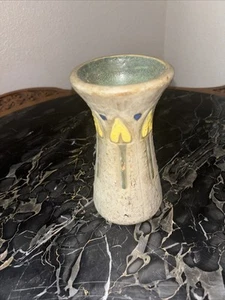 Roseville Mostique Gray 1916 Arts And Crafts Pottery Yellow Flower Vase 164-6 - Picture 1 of 12