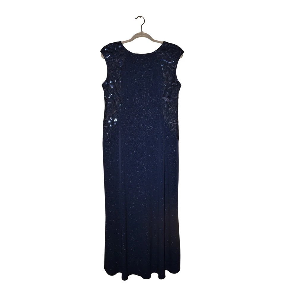 ALEX EVENINGS $299 Navy Sparkle Sequin Lace Sleeveless Long Gown 12P - Image 1 of 4