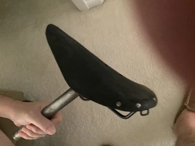 Vintage França Ideal TB Modelo 90 Assento de Bicicleta de Couro Sela Rebites de Latão com Braçadeira - Imagem 1 de 4