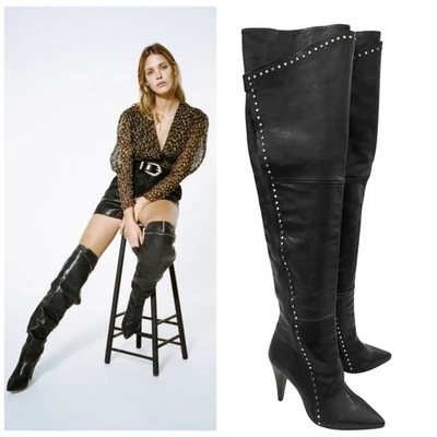 NUEVO EN CAJA IRO Marsaba Botas de Cuero Tachonado Sobre la Rodilla en Negro Talla:38 (US 7) Foto 1 de 4