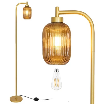 Glass Floor Lamps for Living Room, Vintage Gold Standing Lamp with LED Bulb, ... - Image 1 of 4