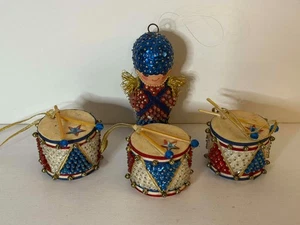 VINTAGE PUSH PIN SEQUIN CHRISTMAS ORNAMENTS TOY SOLDIER AND DRUMS - Picture 1 of 1