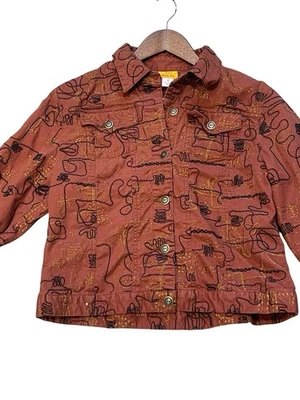 Ruby Rd Dark Orange Decorative Detailed Jean Jacket Bottom Up Collared Size 10 - Image 1 of 4