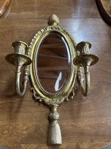 Vtg Mirror Brass 2 Arm Wall Sconce Pineapple Maitland Smith 20.5" - Picture 1 of 13