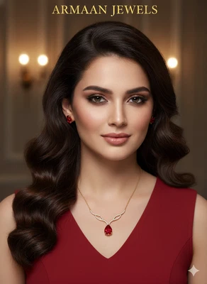 NECKLACE ROSE Gold FILLED Lab-Created Ruby/diamond cut 50CM PREMIUM PARTY-SET/UK - Image 1 of 4