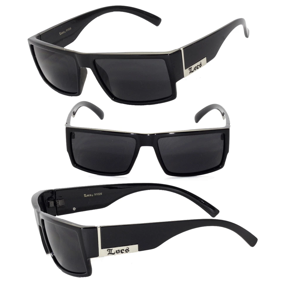Locs Mens Cholo Sunglasses w/ Free Pouch - Shiny Black Frame Black Lens LC78 - Image 1 of 1
