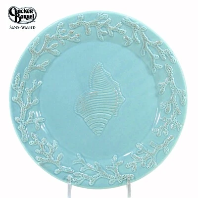 Cracker Barrel SAND WASHED - SEASHELL 8" Salad Dessert Plate Aqua Marine Life - Image 1 of 4