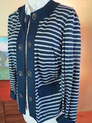 Chico's Womens  New Sailor Ponte Jacket Size 0 New w Tag WHite Blue Stripe 4-6 S - Image 1 of 4