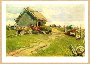 S.Goryachev 1982 Russian postcard SCENE IN VILLAGE Haymaking season HORSE - Bild 1 von 2