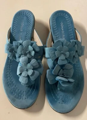 Sandalias Donald Pliner Azul Gamuza Flor Talla 7 M Lea 0303 Foto 1 de 4