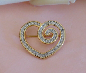Swarovski Crystal Heart Brooch Signed Pin Swan Logo Authentic 