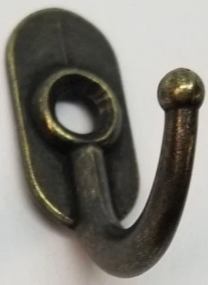 FURNITURE KNOWLEDGE 1.25" ANTIQUE BRASS Small Jewelry Hook Front Mount Single shirt jacket hat TINY