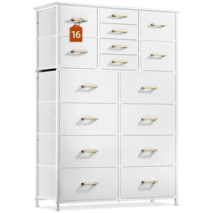 White 16-Drawer Storage Cabinet-Tall Chest of Drawers for Bedroom/Office - Picture 1 of 8