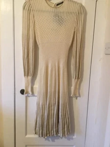 Alexander Mcqueen Ruffle Knit Cream Gold Stretch Dress Size S - Picture 1 of 8